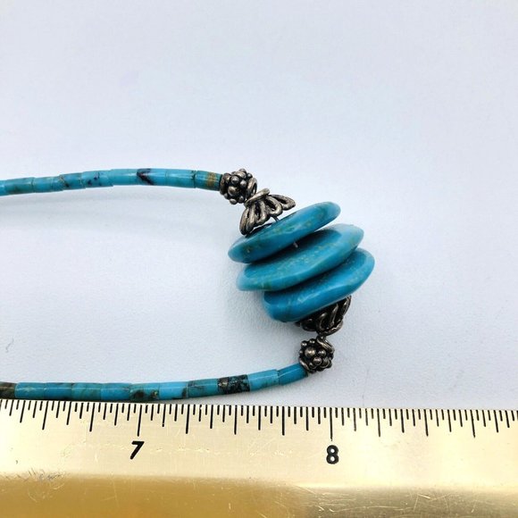 Vintage Heishi Necklace Turquoise Heishi and Nugget Beaded Necklace 16 in - Picture 9 of 10